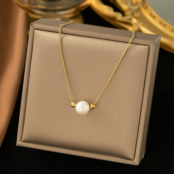 Necklace Titanium Steel Geometric Pearl Electroplating Snake Bone Chain Women's
