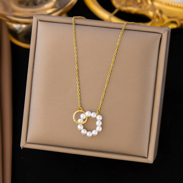 Necklace Titanium Steel Geometric Pearl Electroplating Snake Bone Chain Women's