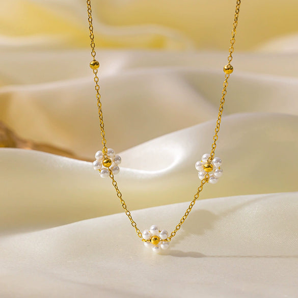 Necklace Titanium Steel Geometric Pearl Electroplating Snake Bone Chain Women's