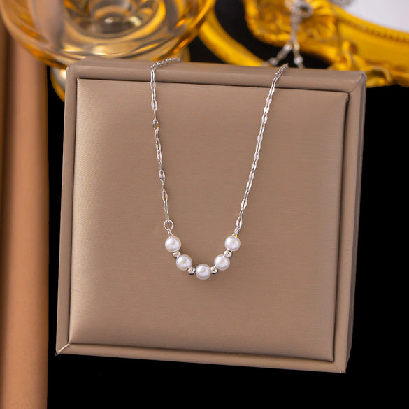 Necklace Titanium Steel Geometric Pearl Electroplating Snake Bone Chain Women's