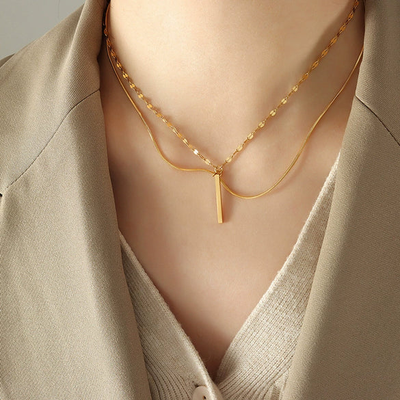 Necklace 316L Stainless Steel Geometric Pendant Multi Layer Stacked Women's Light Luxury Jewelry