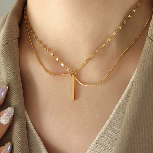 Necklace 316L Stainless Steel Geometric Pendant Multi Layer Stacked Women's Light Luxury Jewelry