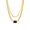 Necklace Titanium Steel Geometric Rectangular Double Layer Electroplating Black Diamond Retro Light Luxury Women's