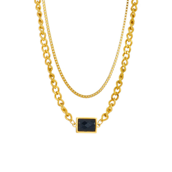 Necklace Titanium Steel Geometric Rectangular Double Layer Electroplating Black Diamond Retro Light Luxury Women's