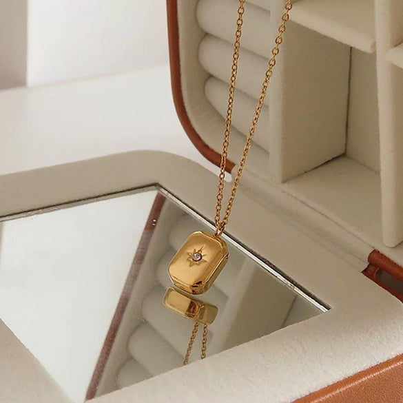 Necklace Titanium Steel Geometric Three Dimensional Water Drop Eight Awn Star Gold Plated Color Retaining Fashion Niche Personality Romantic Clavicle Chain