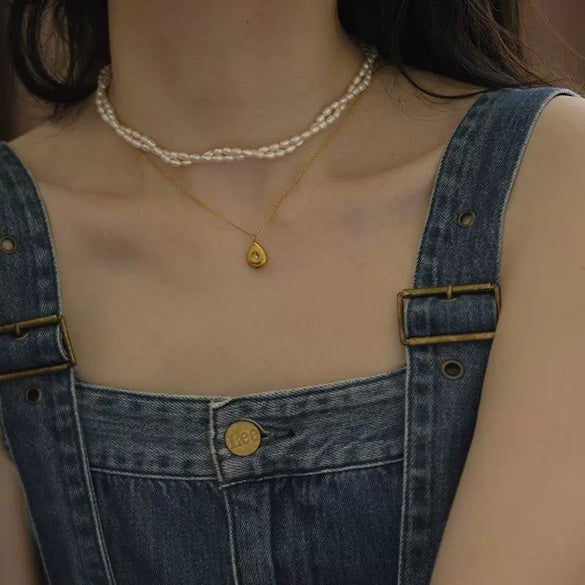 Necklace Titanium Steel Geometric Three Dimensional Water Drop Eight Awn Star Gold Plated Color Retaining Fashion Niche Personality Romantic Clavicle Chain