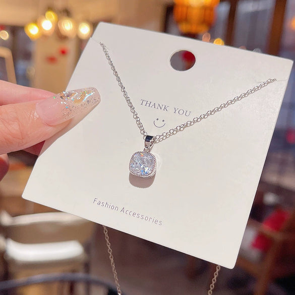 Necklace Titanium Steel Geometric Zircon Mixed Gemstone Setting For Women