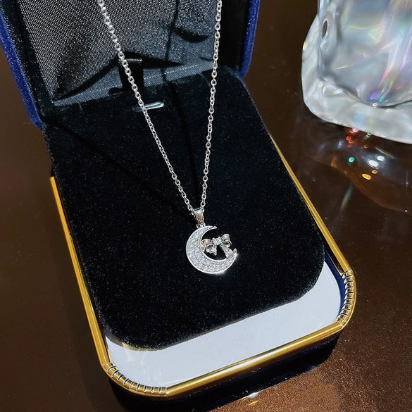 Necklace Titanium Steel Geometric Zircon Mixed Gemstone Setting For Women