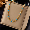 Necklace Titanium Steel Gold Beads Turquoise Beaded Braided Geometric Retro Electroplating