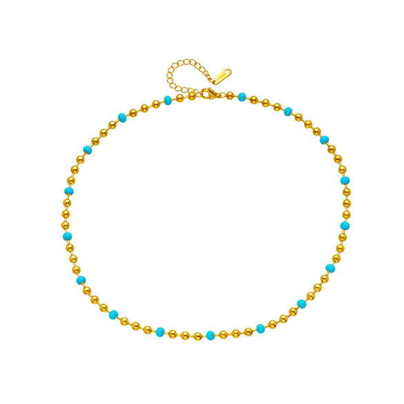 Necklace Titanium Steel Gold Beads Turquoise Beaded Braided Geometric Retro Electroplating