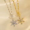 Necklace Titanium Steel Gold Inlaid Geometric Sixpointed Star Pearl Snowflake Design For Women