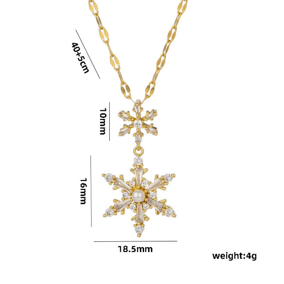 Necklace Titanium Steel Gold Inlaid Geometric Sixpointed Star Pearl Snowflake Design For Women