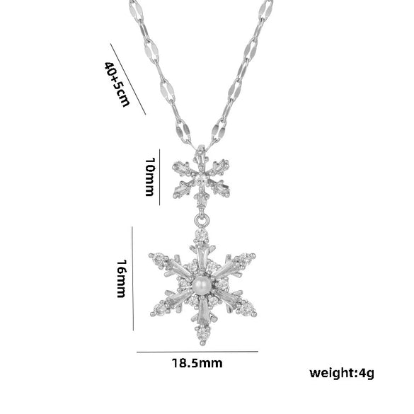 Necklace Titanium Steel Gold Inlaid Geometric Sixpointed Star Pearl Snowflake Design For Women