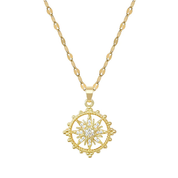 Necklace Titanium Steel Gold Plated Copper Full Diamond Micropaved Zircon Sun Eightpointed Star Geometric Cartoon Style