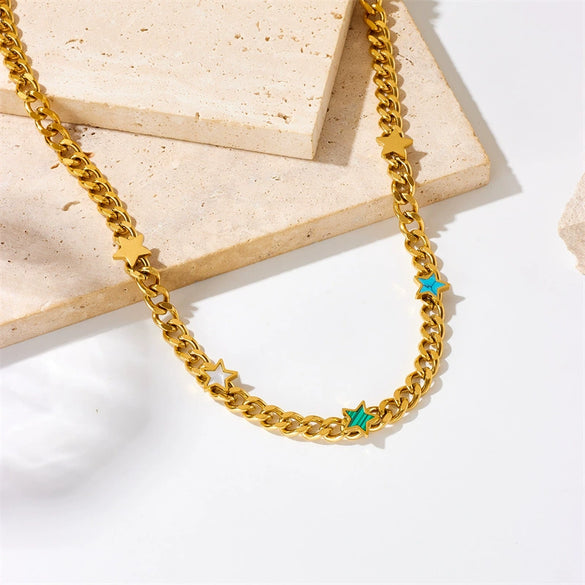 Necklace Titanium Steel Gold Plated Oval Geometric Five Pointed Star Love Butterfly Pattern Accessories
