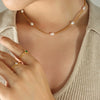 Necklace 316L Stainless Steel Goldplated Freshwater Pearl Geometric Personality Stitching Chain