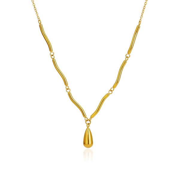 Necklace Titanium Steel Goldplated Irregular Curved Tube Wave Chain Water Drop Pendant Electroplating Women's