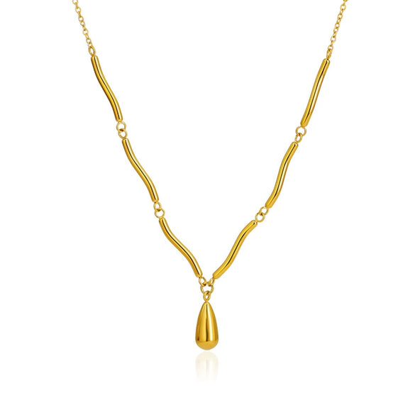 Necklace Titanium Steel Goldplated Irregular Curved Tube Wave Chain Water Drop Pendant Electroplating Women's