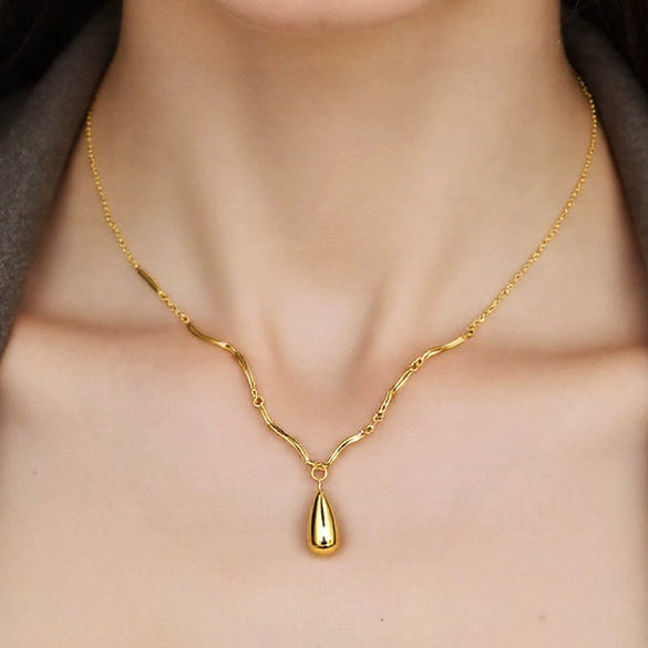Necklace Titanium Steel Goldplated Irregular Curved Tube Wave Chain Water Drop Pendant Electroplating Women's