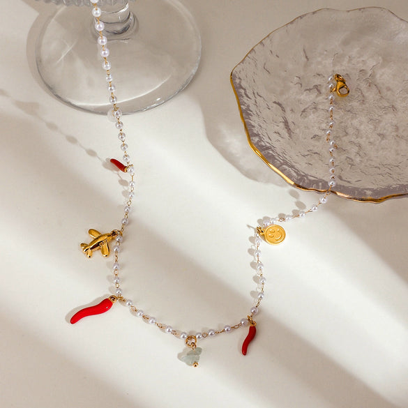 Necklace Titanium Steel Gravel Pearl Pepper Glow Plane Pendant Electroplating