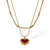 Necklace 316L Stainless Steel Heart Doublelayer Electroplated Red Acrylic Pendant For Women