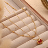 Necklace 316L Stainless Steel Heart Doublelayer Electroplated Red Acrylic Pendant For Women