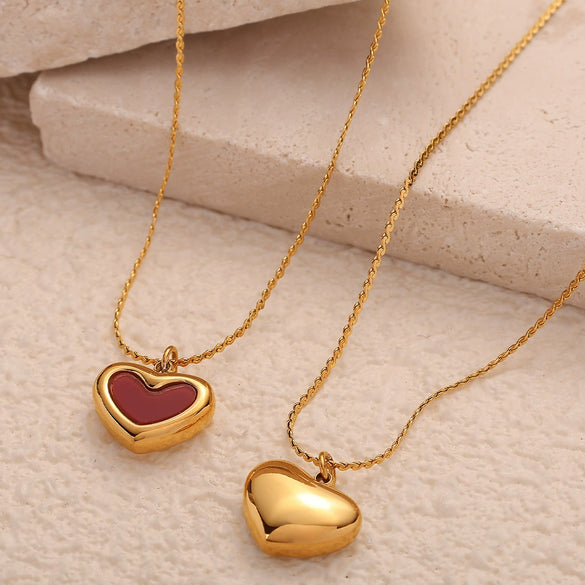 Necklace 316L Stainless Steel Heart Doublelayer Electroplated Red Acrylic Pendant For Women