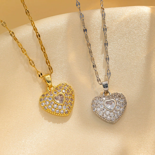Necklace Titanium Steel Heart Geometric Gold Inlaid Water Chain For Women