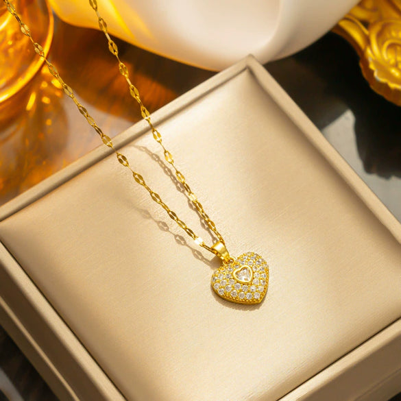 Necklace Titanium Steel Heart Geometric Gold Inlaid Water Chain For Women