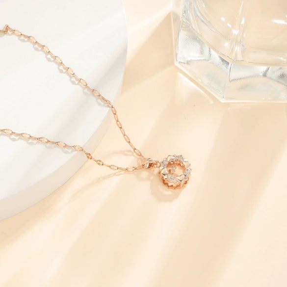Necklace Titanium Steel Heartshaped Diamondinlaid For Women