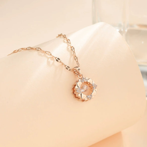 Necklace Titanium Steel Heartshaped Diamondinlaid For Women