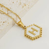 Necklace 316L Stainless Steel Hexagonal Natural Shell Letter Gold Inlaid Pendant For Women