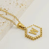 Necklace 316L Stainless Steel Hexagonal Natural Shell Letter Gold Inlaid Pendant For Women