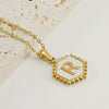 Necklace 316L Stainless Steel Hexagonal Natural Shell Letter Gold Inlaid Pendant For Women