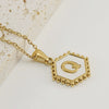 Necklace 316L Stainless Steel Hexagonal Natural Shell Letter Gold Inlaid Pendant For Women