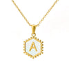Necklace 316L Stainless Steel Hexagonal Natural Shell Letter Gold Inlaid Pendant For Women