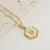 Necklace 316L Stainless Steel Hexagonal Natural Shell Letter Gold Inlaid Pendant For Women