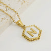 Necklace 316L Stainless Steel Hexagonal Natural Shell Letter Gold Inlaid Pendant For Women