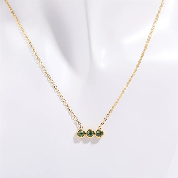 Necklace Titanium Steel Inlaid Zircon Geometric Round Traffic Lights Birthstone Pendant Electroplating For Women