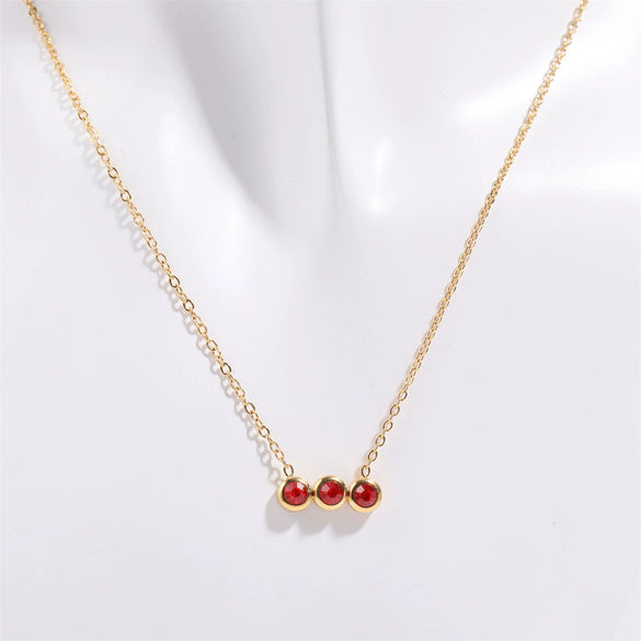 Necklace Titanium Steel Inlaid Zircon Geometric Round Traffic Lights Birthstone Pendant Electroplating For Women