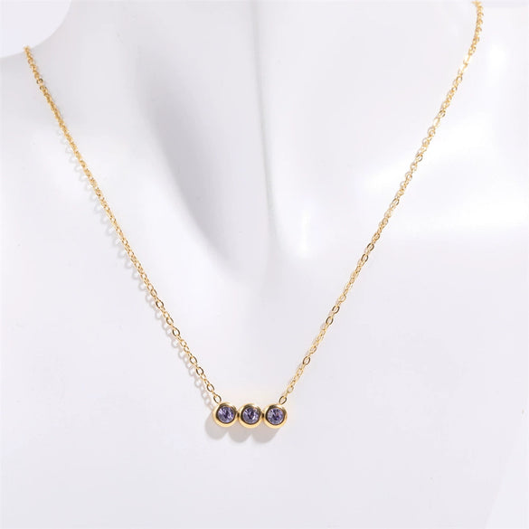 Necklace Titanium Steel Inlaid Zircon Geometric Round Traffic Lights Birthstone Pendant Electroplating For Women