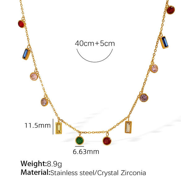 Necklace 316L Stainless Steel 18K Gold Plated Geometric Round Rectangular Zircon Fashion