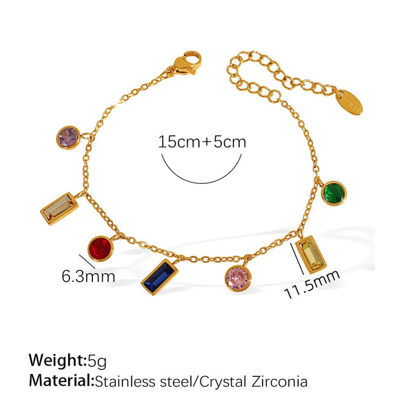 Necklace 316L Stainless Steel 18K Gold Plated Geometric Round Rectangular Zircon Fashion