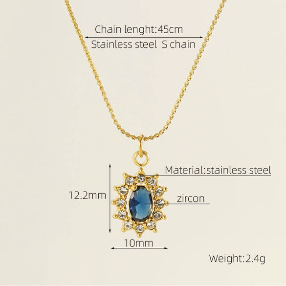 Necklace 316L Stainless Steel 18K Gold Plated Light Luxury Geometric Inlaid Zircon Sshaped Pendant For Women