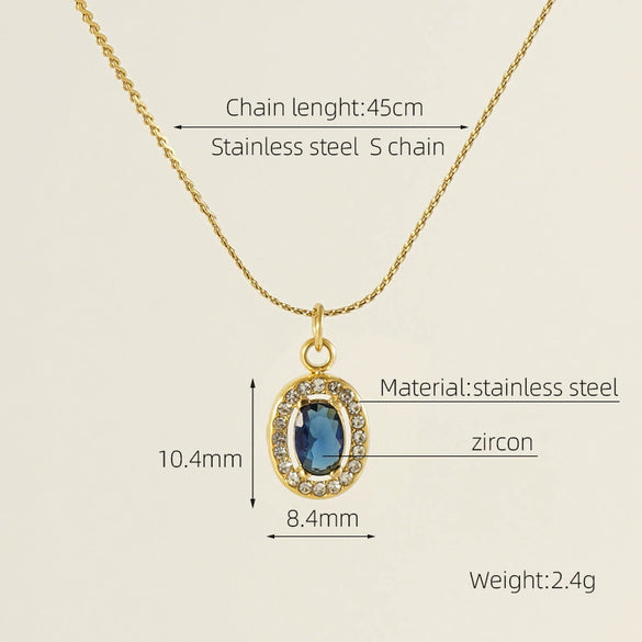 Necklace 316L Stainless Steel 18K Gold Plated Light Luxury Geometric Inlaid Zircon Sshaped Pendant For Women