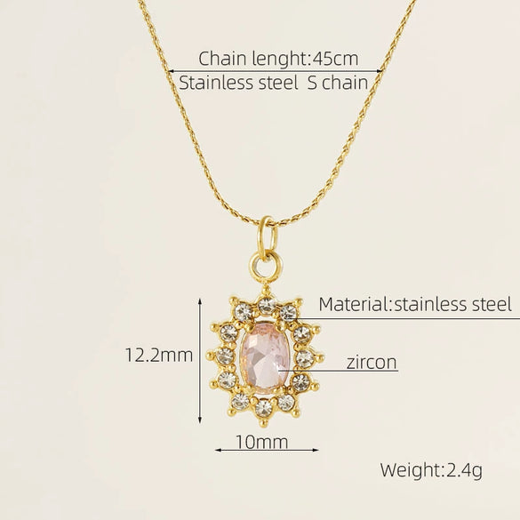 Necklace 316L Stainless Steel 18K Gold Plated Light Luxury Geometric Inlaid Zircon Sshaped Pendant For Women