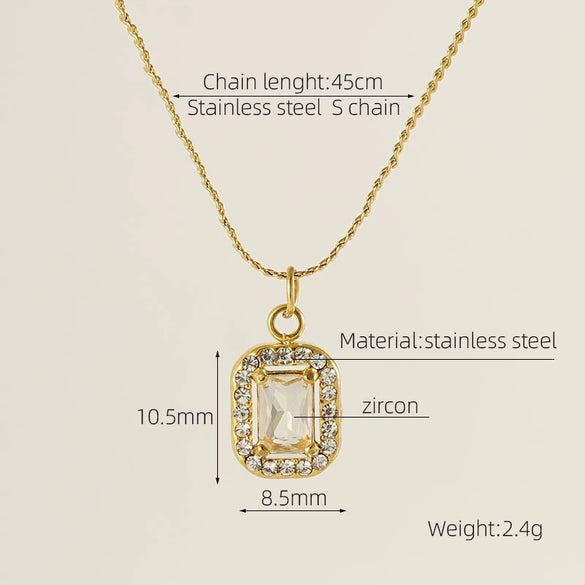 Necklace 316L Stainless Steel 18K Gold Plated Light Luxury Geometric Inlaid Zircon Sshaped Pendant For Women