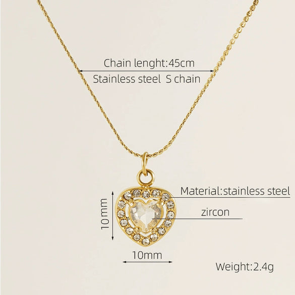 Necklace 316L Stainless Steel 18K Gold Plated Light Luxury Geometric Inlaid Zircon Sshaped Pendant For Women