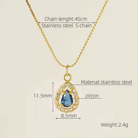 Necklace 316L Stainless Steel 18K Gold Plated Light Luxury Geometric Inlaid Zircon Sshaped Pendant For Women