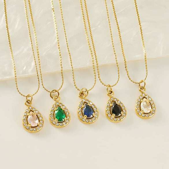 Necklace 316L Stainless Steel 18K Gold Plated Light Luxury Geometric Inlaid Zircon Sshaped Pendant For Women